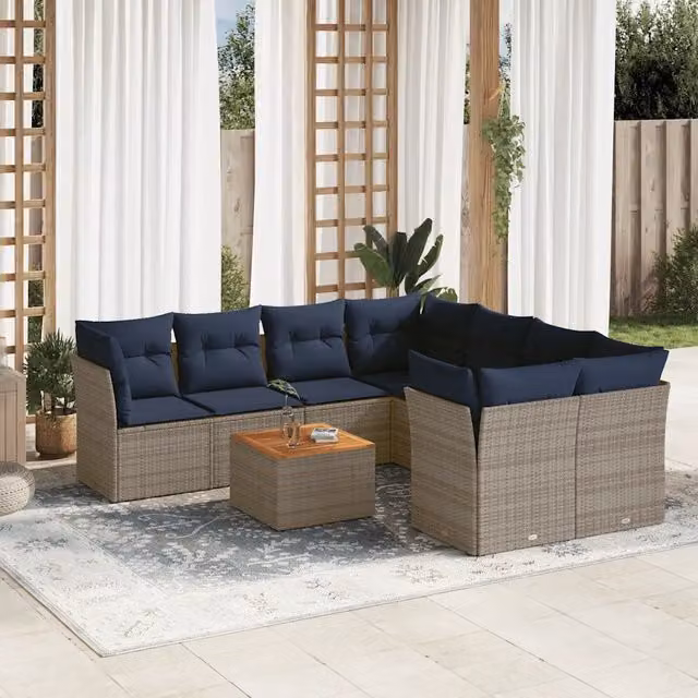 Set Divani da Giardino 9 pz con Cuscini Grigio in Polyrattan 3255865