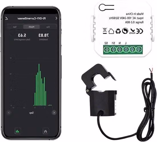 Indicatore del consumo energetico - Monitoraggio dell'energia elettrica 80A - WiFi - Bianco