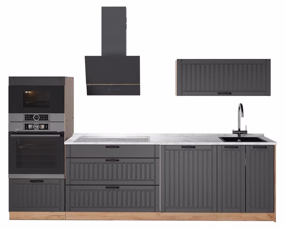 Cucina componibile Vicco Fame-Line Grigio scuro/Rovere dorato 280 cm, PL Marmo, Model 64689