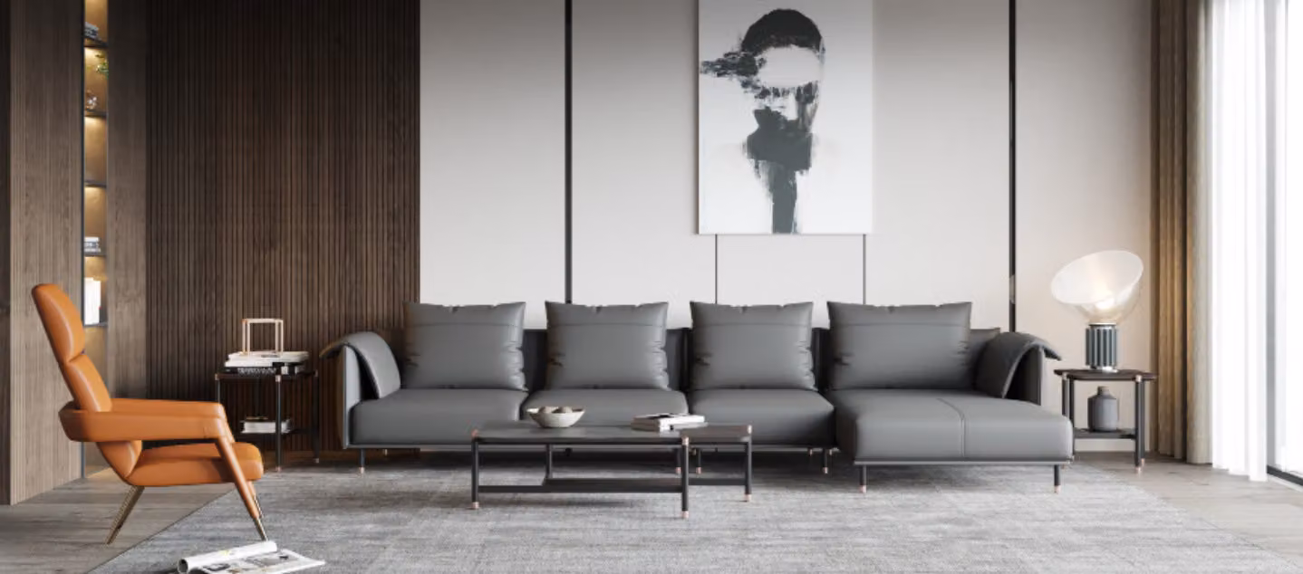 Ecksofa Garnitur Couch Grau Leder L-Form Sofa Couchen Design Polster Möbel