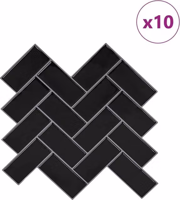 Set di 10 piastrelle a spina di pesce DESIGN IN colore nero, L/P: 30 x 30 cm, CFW9879588