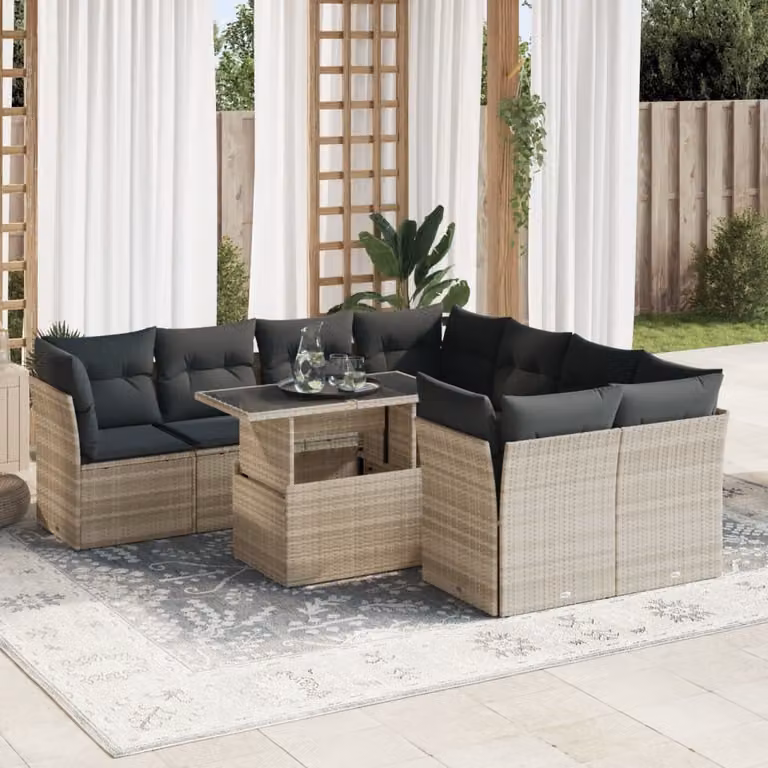 Maison Exclusive - Set Divano da Giardino 9pz con Cuscini Grigio Chiaro Polyrattan