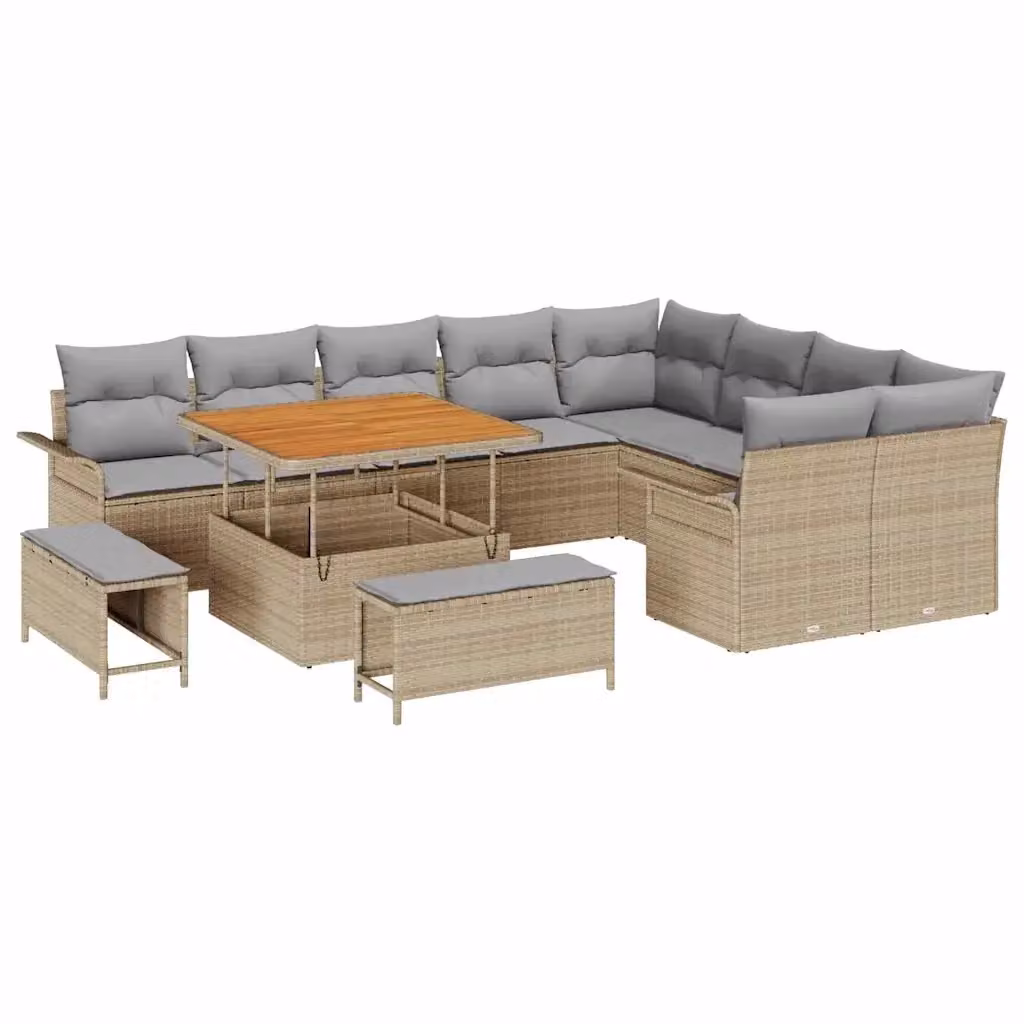 Set Divano da Giardino Moderno vidaXL a Forma a U con Cuscini e Tavolino, Colore Grigio o Beige – 2