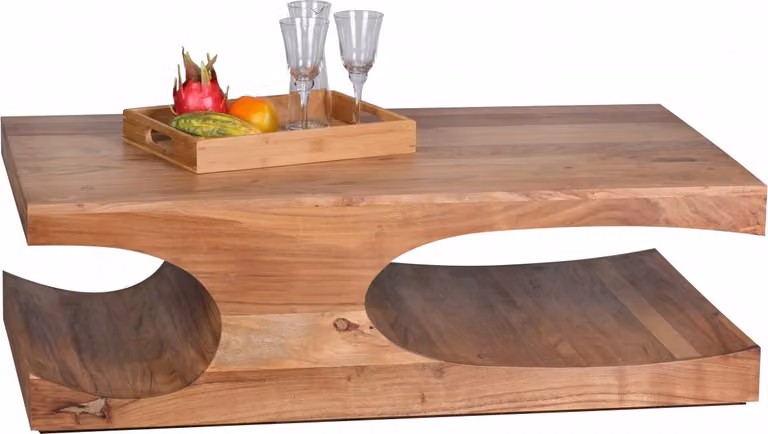 Wohnling tavolino in legno massiccio di acacia con vani portaoggetti 118 x 70 cm WL1.522