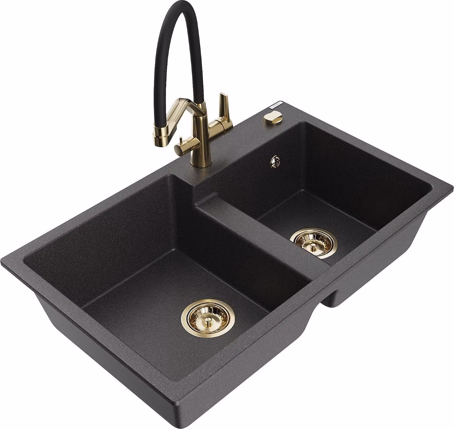 Mexen Tomas lavello in granito a 2 camere con miscelatore cucina Duo, nero maculato - 6516-76-671701-57-G
