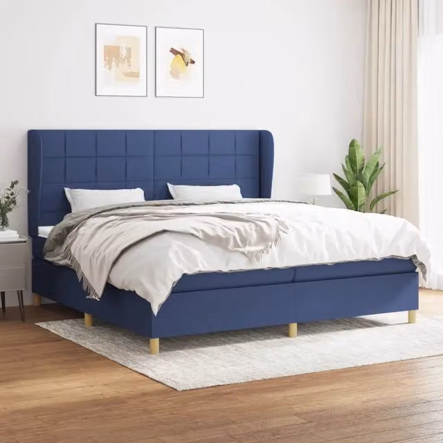 Letto Ibrido vidaXL con Giroletto a Molle e Materasso in Tessuto Blu e Bianco L/P/H: 200 x 200 x 25 cm – 1