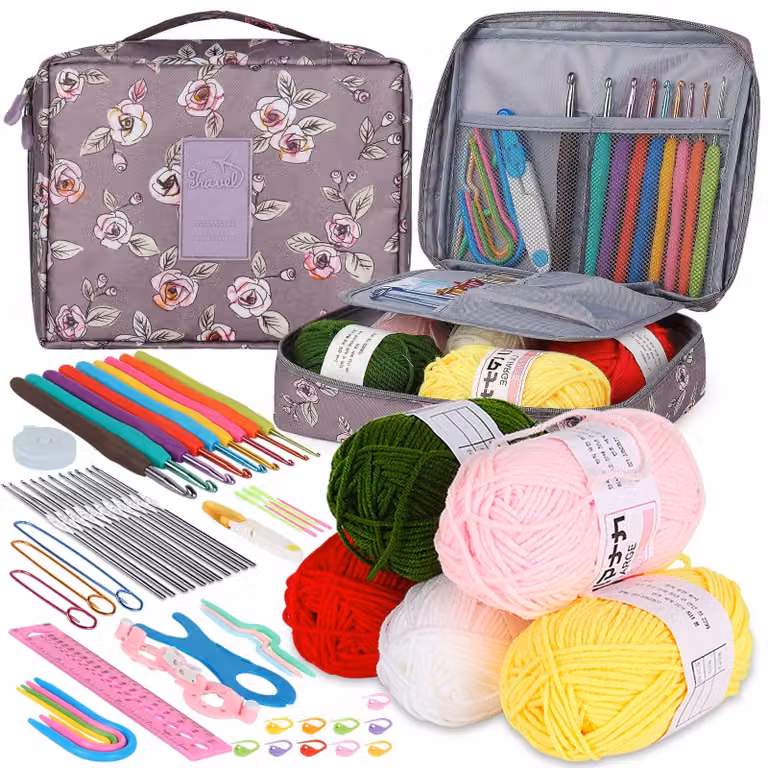 Omgoods - Kit completo per l'uncinetto, ideale per principianti, con accessori inclusi