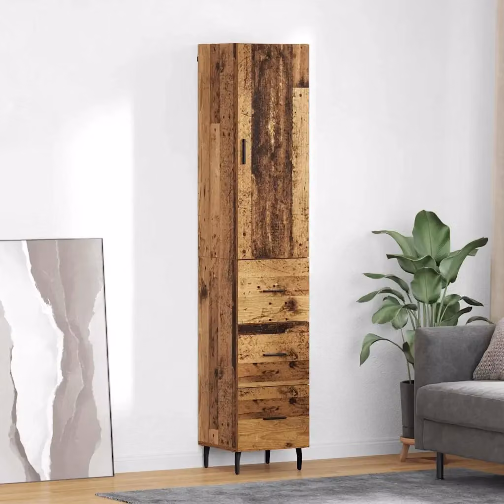 Credenza Buffet in Legno Vecchio e Metallo per Cucina e Sala da Pranzo, Marrone e Nero, L/P/H: 34,5 x 34 x 180 cm – 2