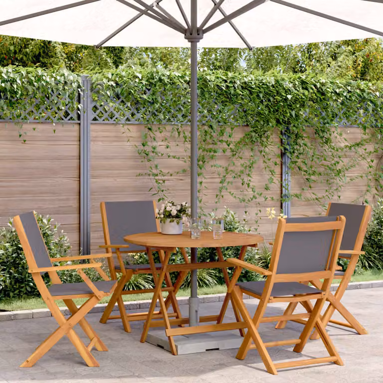Set da pranzo da giardino vidaXL in legno di acacia oliato e tessuto antracite, composto da 5 pezzi con tavolo rotondo e sedie