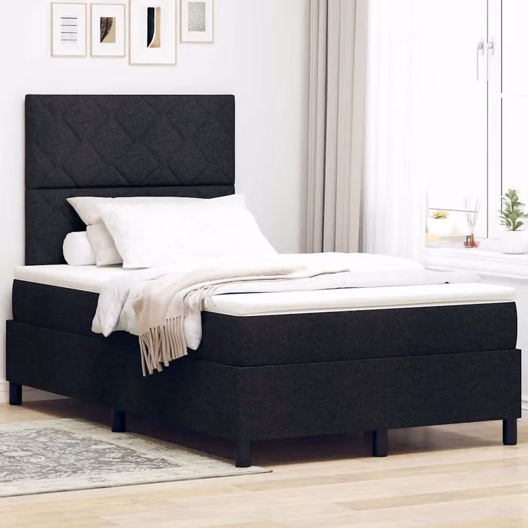 Letto a molle con testiera vidaXL in tessuto nero L: 120 cm, P: 200 cm