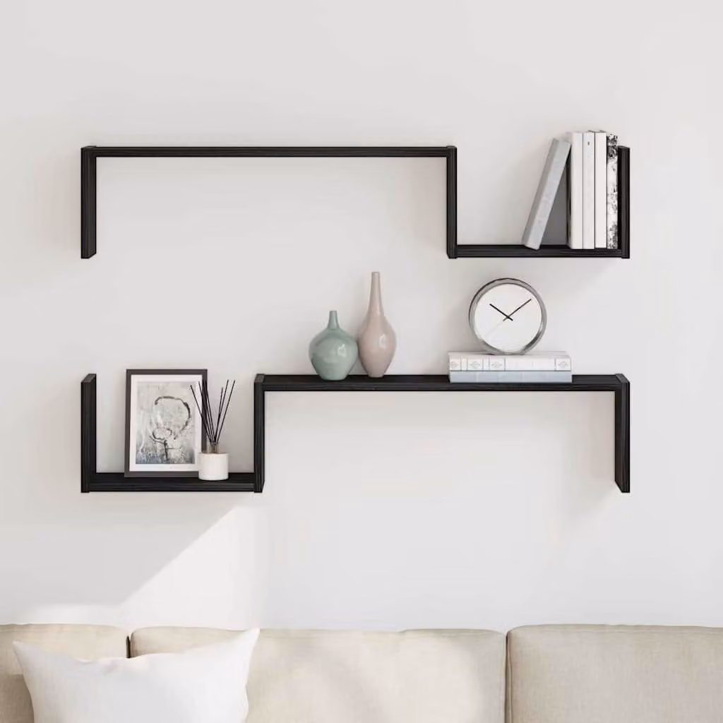 Set di 2 scaffali da parete moderni vidaXL in nero, L: 100 cm, P: 20 cm, H: 15 cm