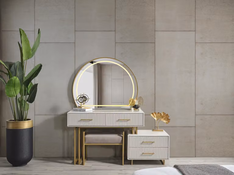 Schminktisch mit Spiegel Design Luxus Konsole Kommode Schlafzimmer Modern Stil
