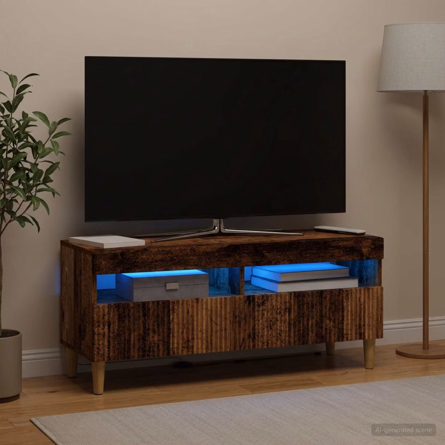 Mobile TV LED vidaXL ARNHEM in legno antico marrone con illuminazione integrata L 100 cm, P 35 cm, H 43 cm