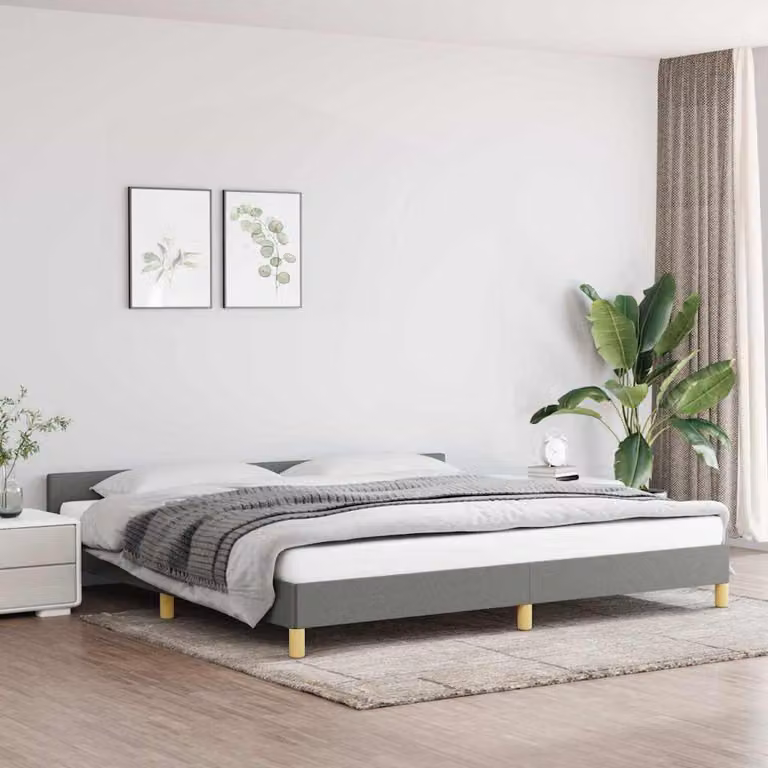 vidaXL Giroletto senza materasso in tessuto grigio con struttura in legno e doghe fisse L/P: 200 x 200 cm