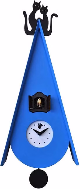Orologio a Cucù da Parete 25X55X11Cm Pirondini Italia Gattini Blu Chiaro