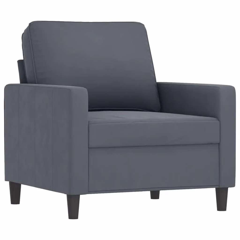 Poltrona moderna vidaXL in velluto grigio con struttura in metallo e braccioli – 2