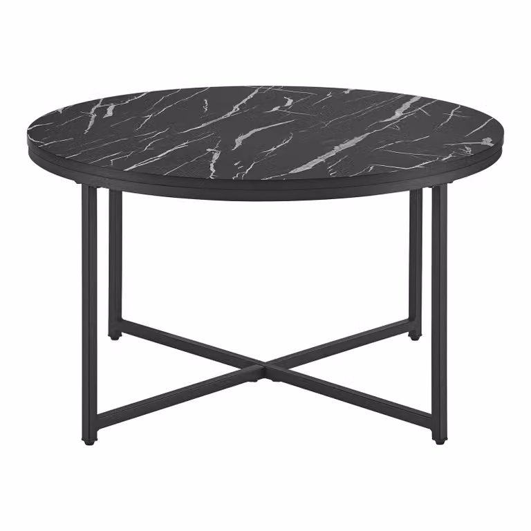 In And OutdoorMatch Tavolino Jan - 45xØ80 cm - Look marmo nero - Acciaio e truciolato - Design moderno