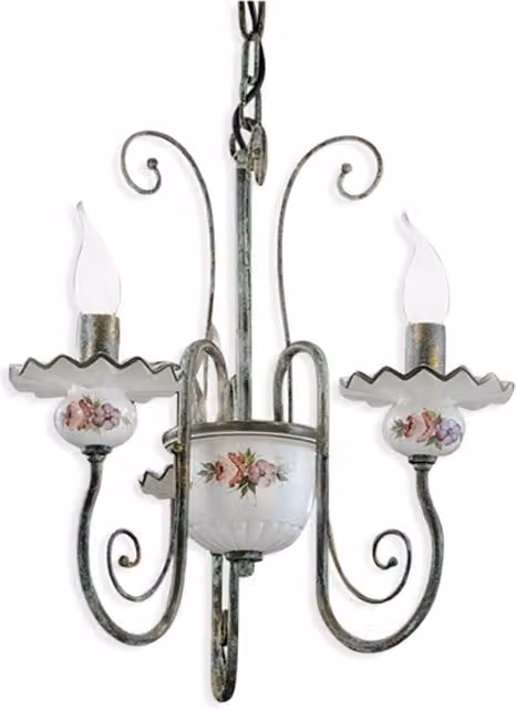 Lampadario Classico Sanremo Metallo E Ceramica Verde Sfumato Oro 3 Luci E14
