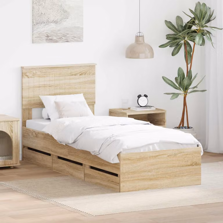vidaXL Struttura letto moderna con cassetti in legno color marrone, L/P/H: 190 x 80 cm