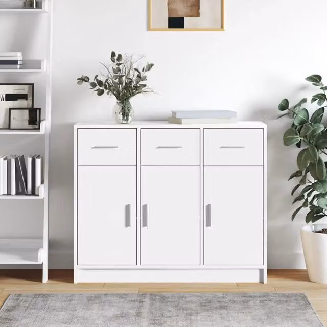 Credenza bianca in legno di acacia e MDF per sala da pranzo vidaXL L: 91 cm, P: 28 cm, H: 75 cm