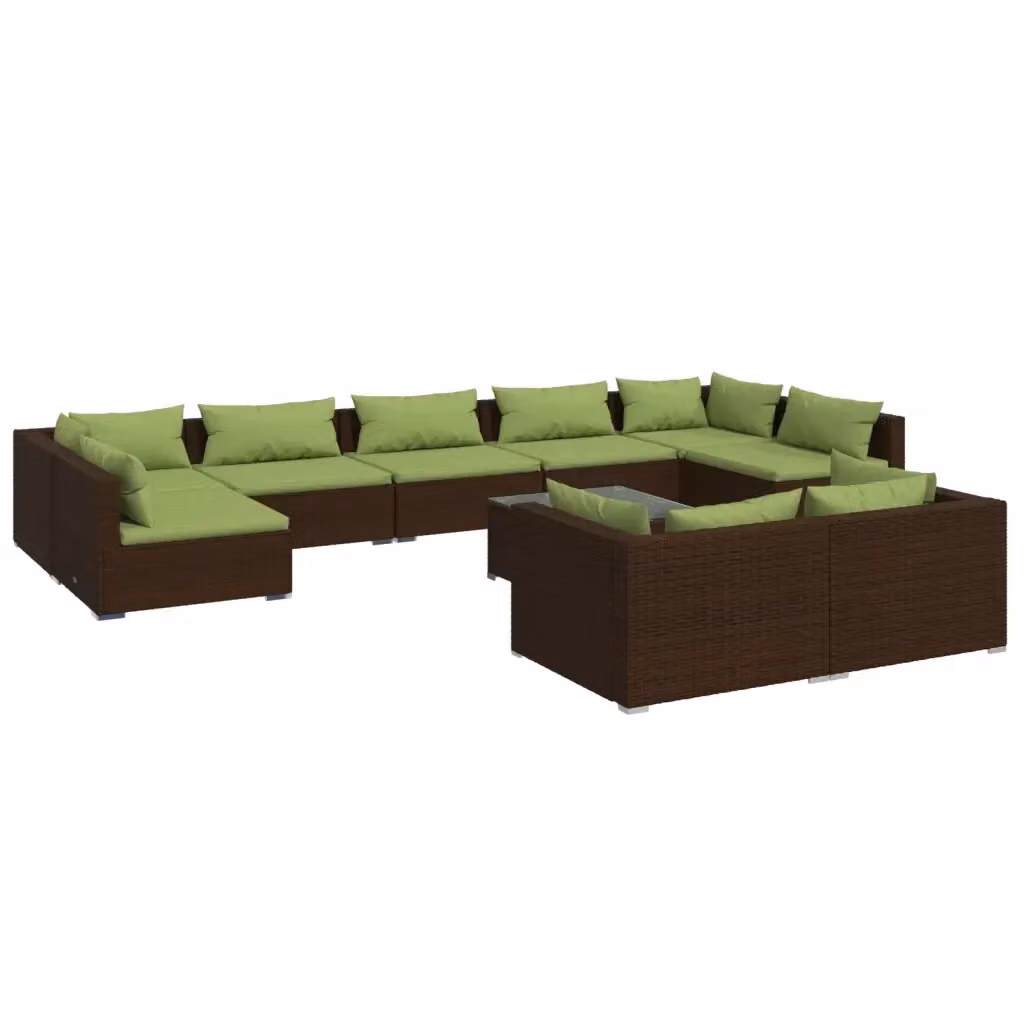Set di divani da giardino vidaXL in rattan marrone e verde con cuscini e tavolino da caffè in stile moderno – 2