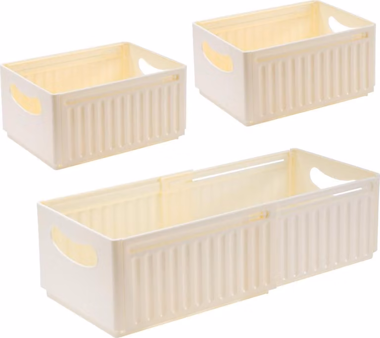 Contenitore in plastica, confezione da 3 pezzi, scatola pieghevole, dimensioni 47,5 x 28 x 20 cm, ideale per la cucina