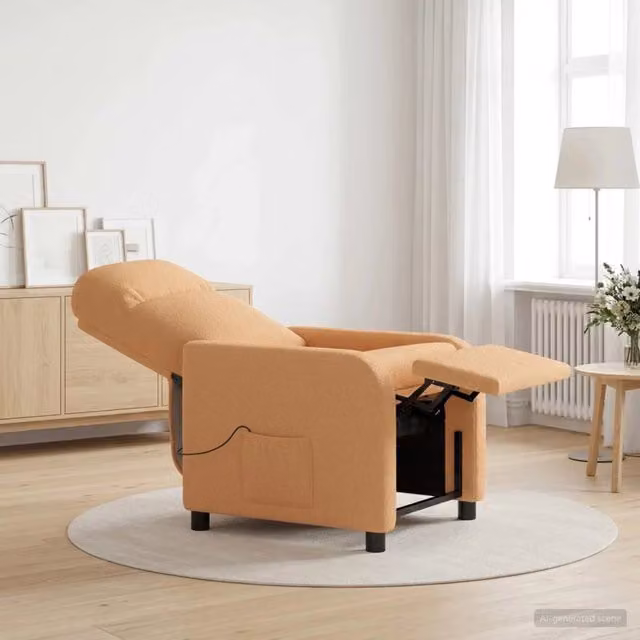 Poltrona Relax Moderna in Bouclé Beige con Braccioli