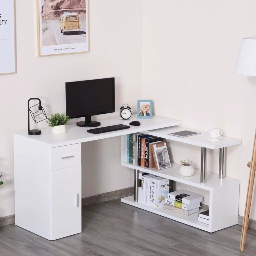 Scrivania da ufficio ad angolo HMC moderna in legno bianco con cassettiera L/P/H: 114 x 120 x 74,6 cm – 2