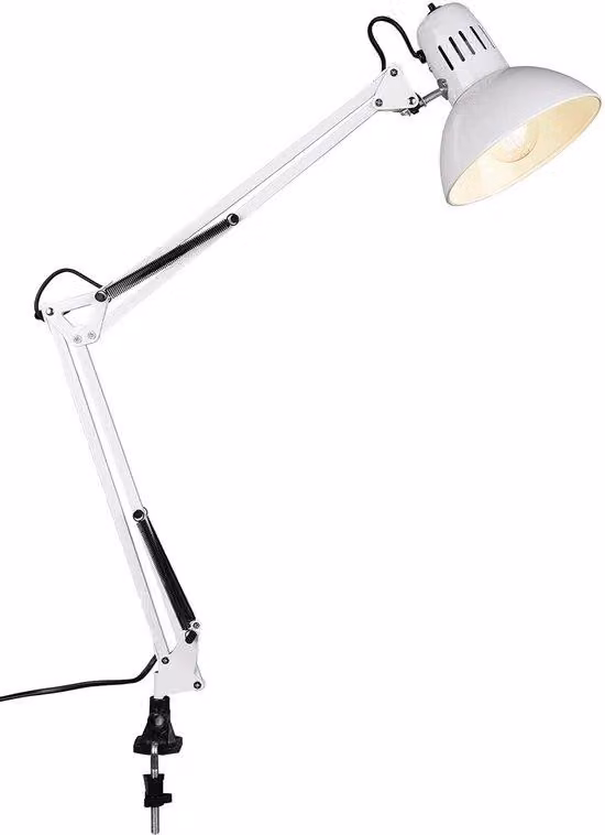 Lampada da scrivania bianca regolabile Unyqoos®, in metallo, 90 cm, con giunti regolabili, attacco E27 e interruttore a levetta