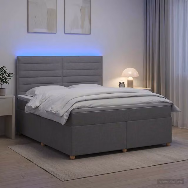 Letto box spring ibrido vidaXL con materasso e base contenitore, Grigio Chiaro, L/P: 140 x 200 cm – 1