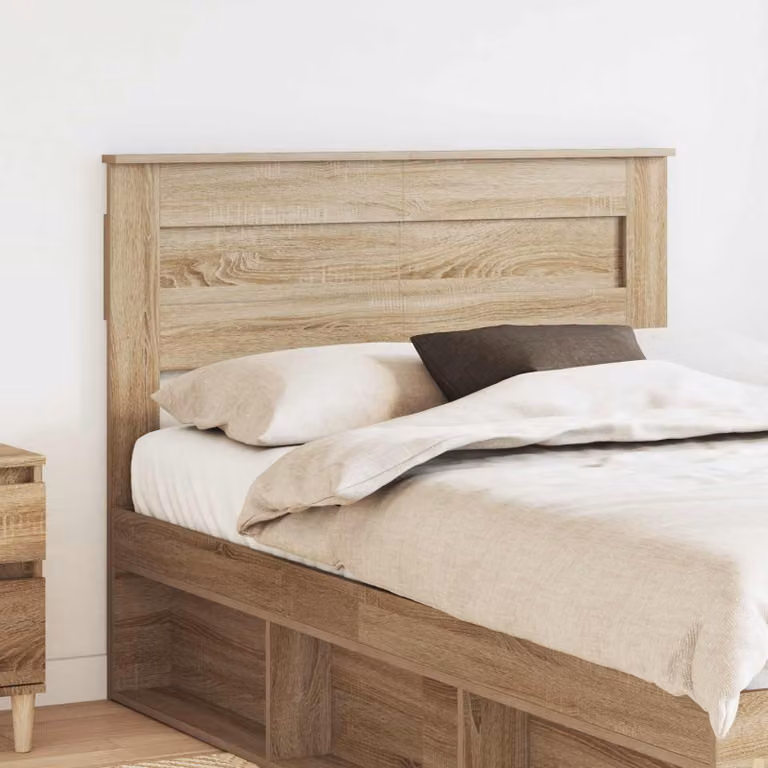 Testiera per letto moderna vidaXL in legno ingegnerizzato Rovere Sonoma, colore marrone, L: 123 cm, H: 7 cm, P: 9,37 cm