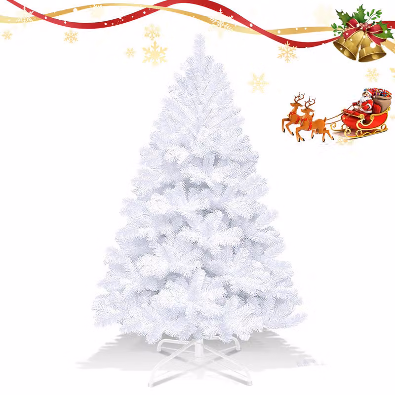 Clanmacy 210cm albero di Natale artificiale, albero di Natale con supporto in metallo, albero di Natale 900 punte aghi in PVC, albero di Natale artificiale sistema pieghevole bianco