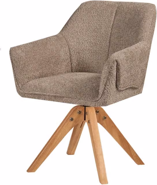 Sedia poltroncina Dian in boucle' taupe con gambe in legno