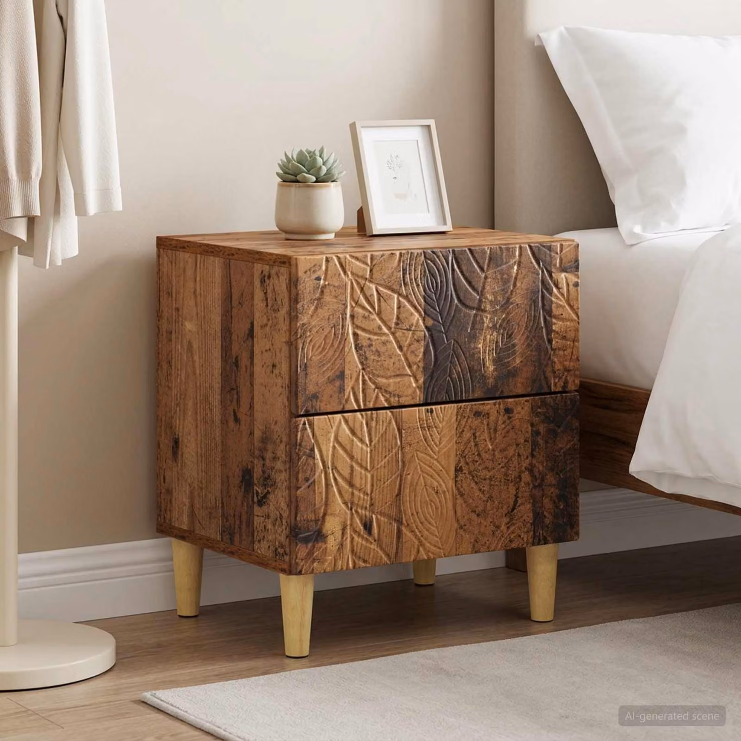 Set di 2 comodini vidaXL in legno di eucalipto color marrone, stile moderno, L 43 cm x P 34,5 cm x H 48 cm