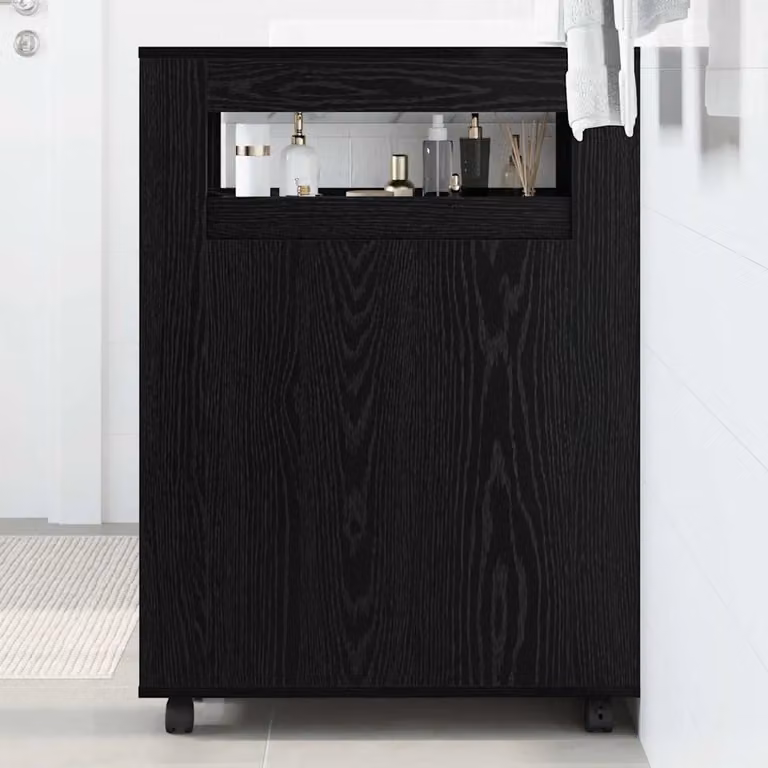 Set di mobili per il bagno vidaXL in legno nero con ante e ripiani, L: 65 cm, P: 23 cm, H: 87 cm