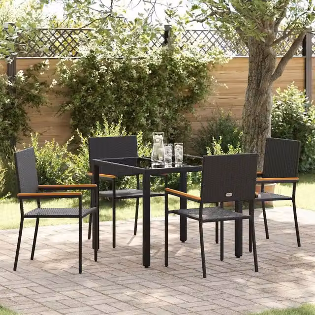Set da Pranzo per Giardino 5 pz Nero polyrattan 3365387