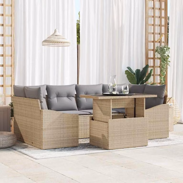 Maison Exclusive - Set da giardino composto da 7 pezzi, divano in rattan sintetico beige