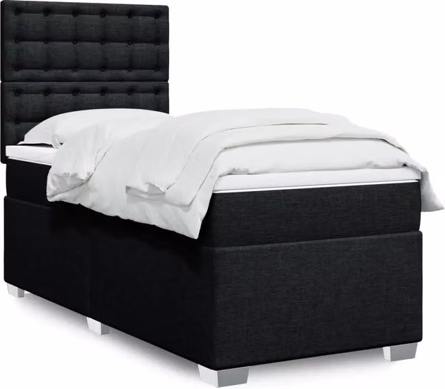 Letto Ibrido vidaXL con Giroletto a Molle e Materasso in Tessuto Nero e Bianco L/P: 90 x 190 cm – 1