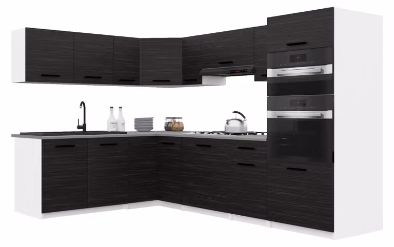 Belini - Angolo cottura moderno ITALIA 8 - Mobili da cucina 420 cm in ebano - Cucina componibile con pensili, mobili base e piani di lavoro