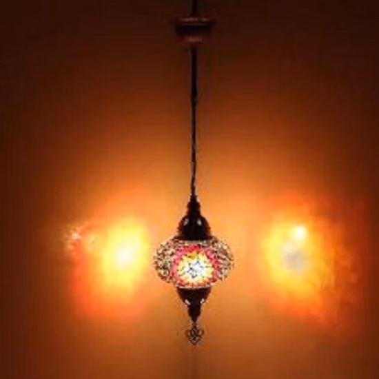 Lampada a sospensione turca con sfera in mosaico multicolore da 12 cm – Lampada orientale per un'illuminazione suggestiva