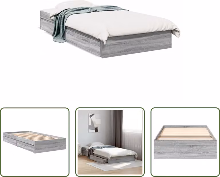 The Living Store Struttura letto con cassetti grigio Sonoma 90x200 cm materiale legno