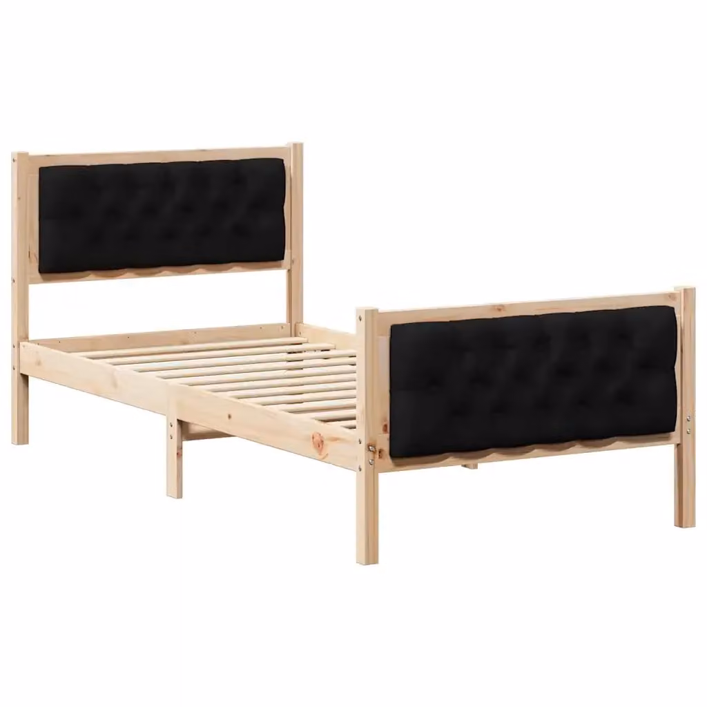 Struttura del letto con testiera vidaXL in pino massello nero 90 x 200 cm – 2