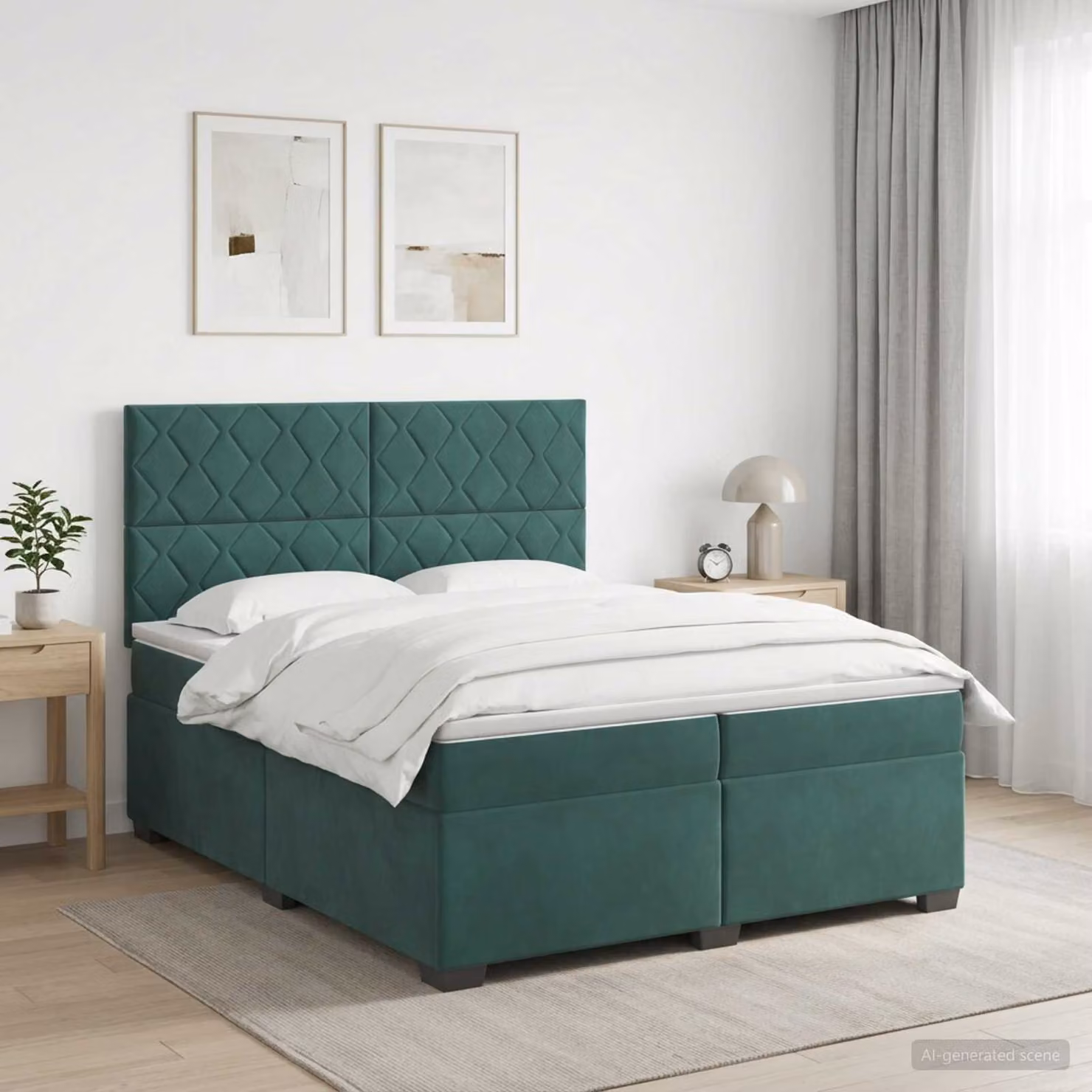Letto box spring con materasso vidaXL in velluto verde scuro, L/P: 200 x 200 cm