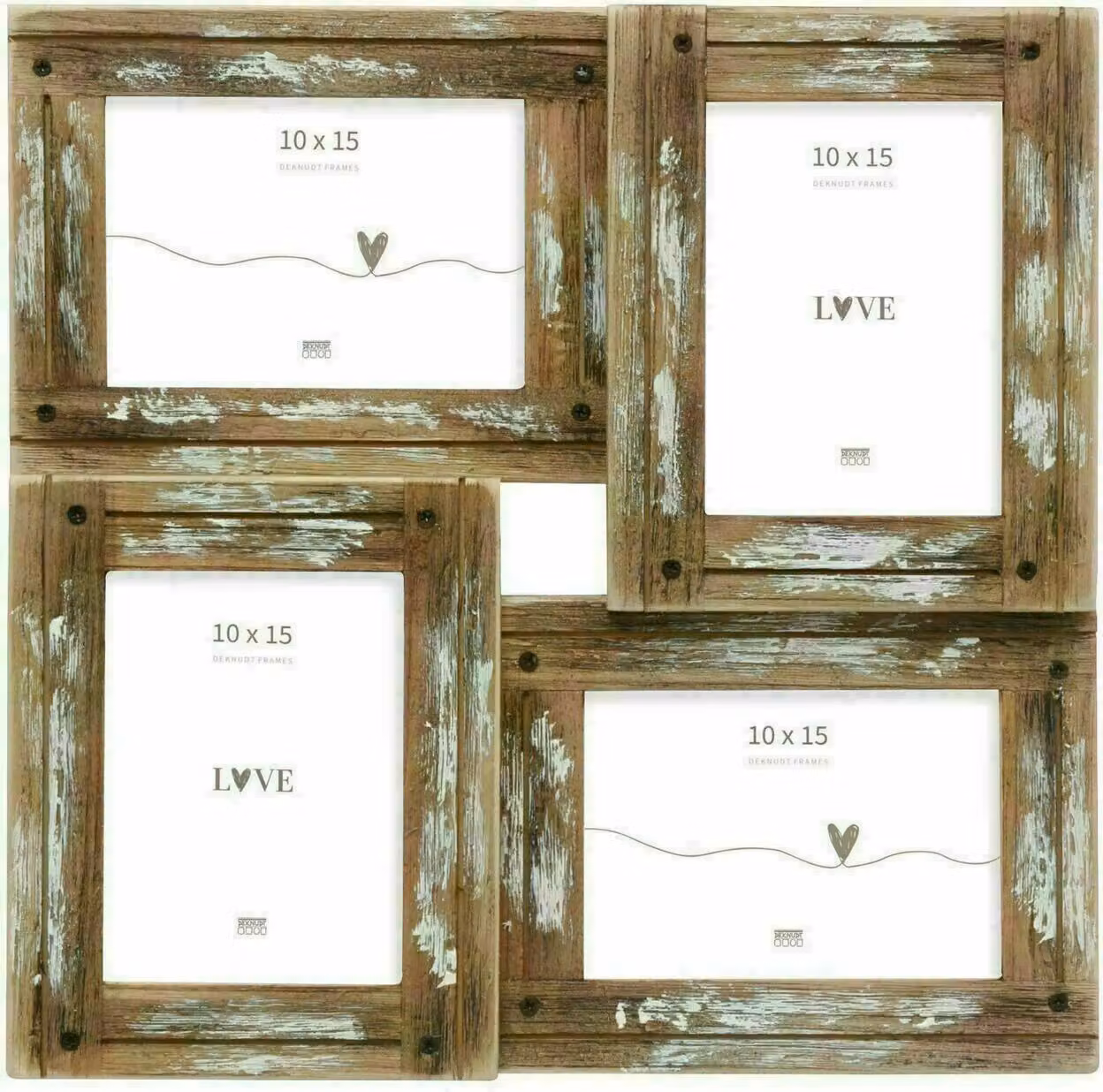 Deknudt S67UD1 Galleria cornice in legno bianco per 4 foto marrone naturale 10x15 cm