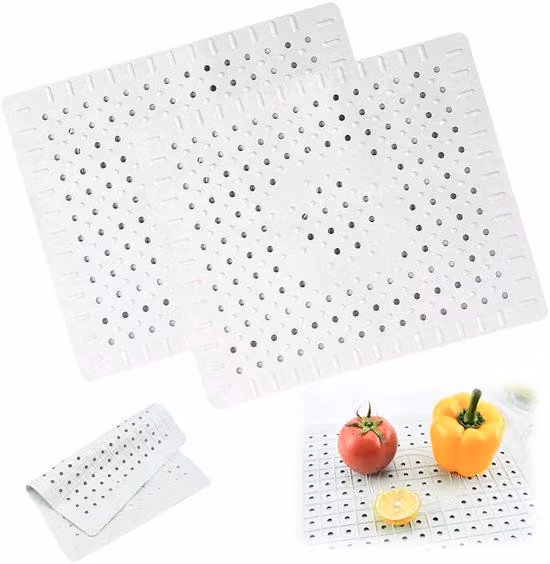 Tappetino sgocciolatoio in gomma grigio, confezione da 2, 31 x 26 cm, tappetino quadrato da cucina, tappetino da bagno