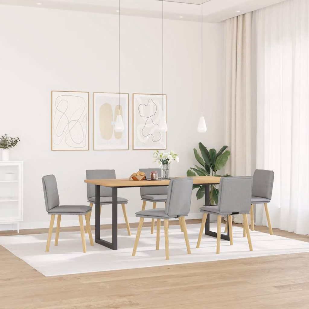 Set di 6 sedie da pranzo vidaXL in tessuto grigio nuvola con struttura in legno e metallo per soggiorno o cucina