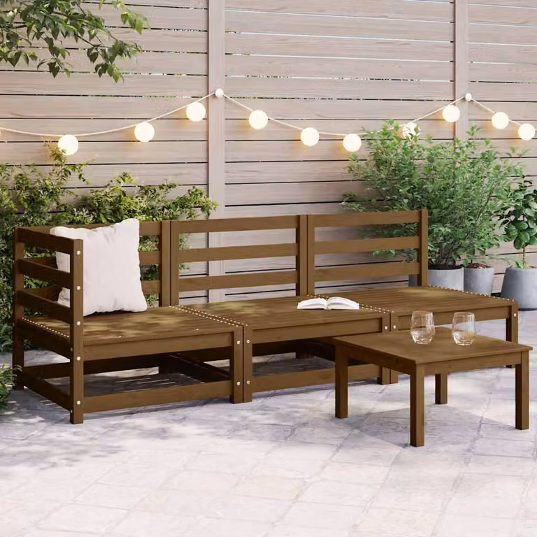 vidaXL Set Salotto da Giardino 3 pz Ambrato in Legno Massello di Pino