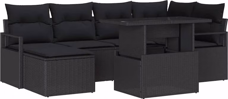 Set Divano da Giardino con archiviazione 7 pcs Nero Poly Rattan