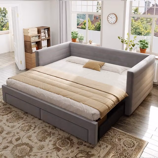 letto imbottito cotone e lino grigio 90 x 190 cm