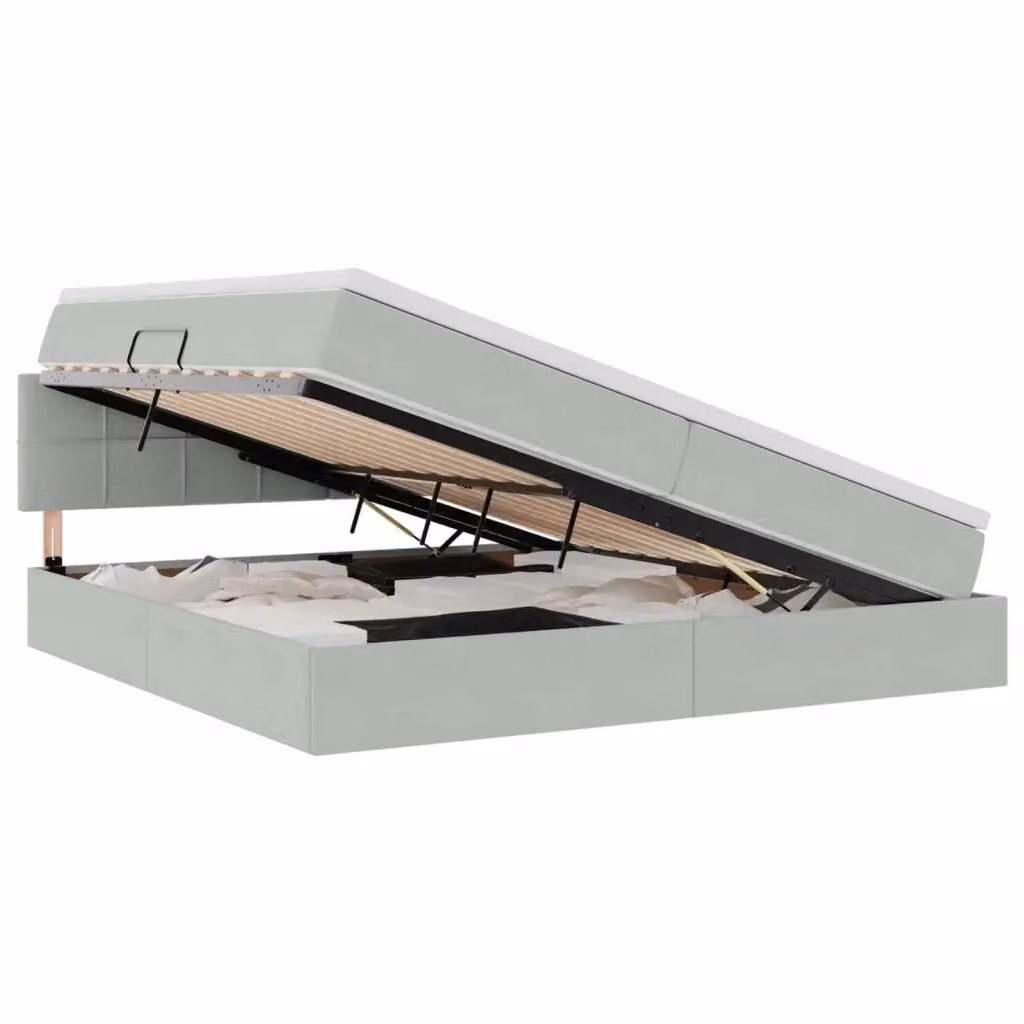 Letto con Contenitore Moderno vidaXL in Velluto Grigio e Bianco L/P/H: 200 x 200 x 88 cm – 2